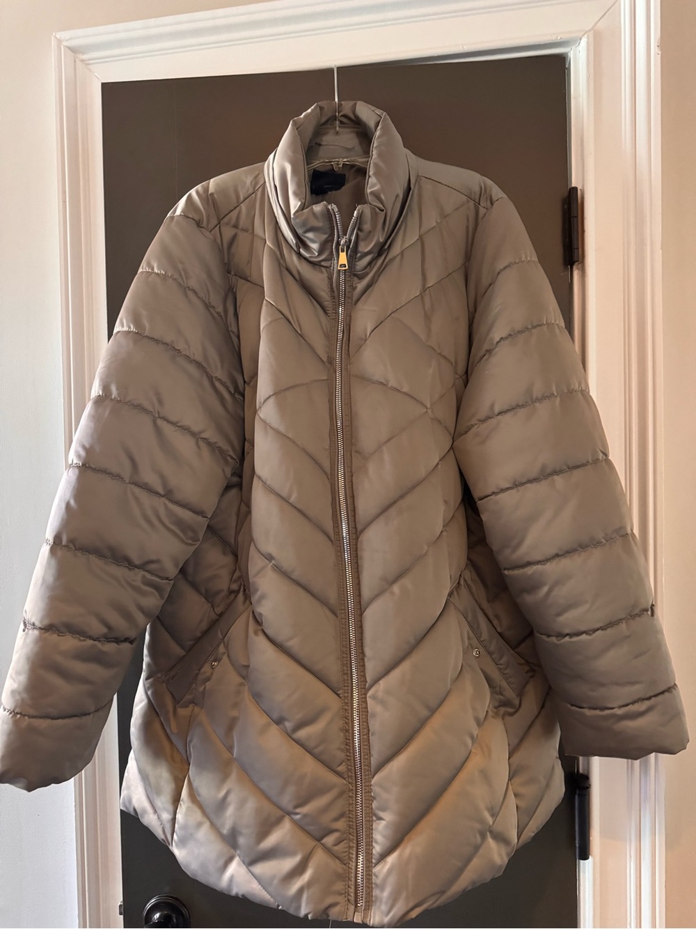 Lane Bryant Taupe Quilted Chevron Puffer Jacket